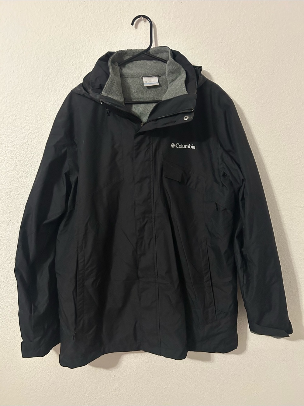 Columbia Black Hooded Raincoat with Fleece Liner